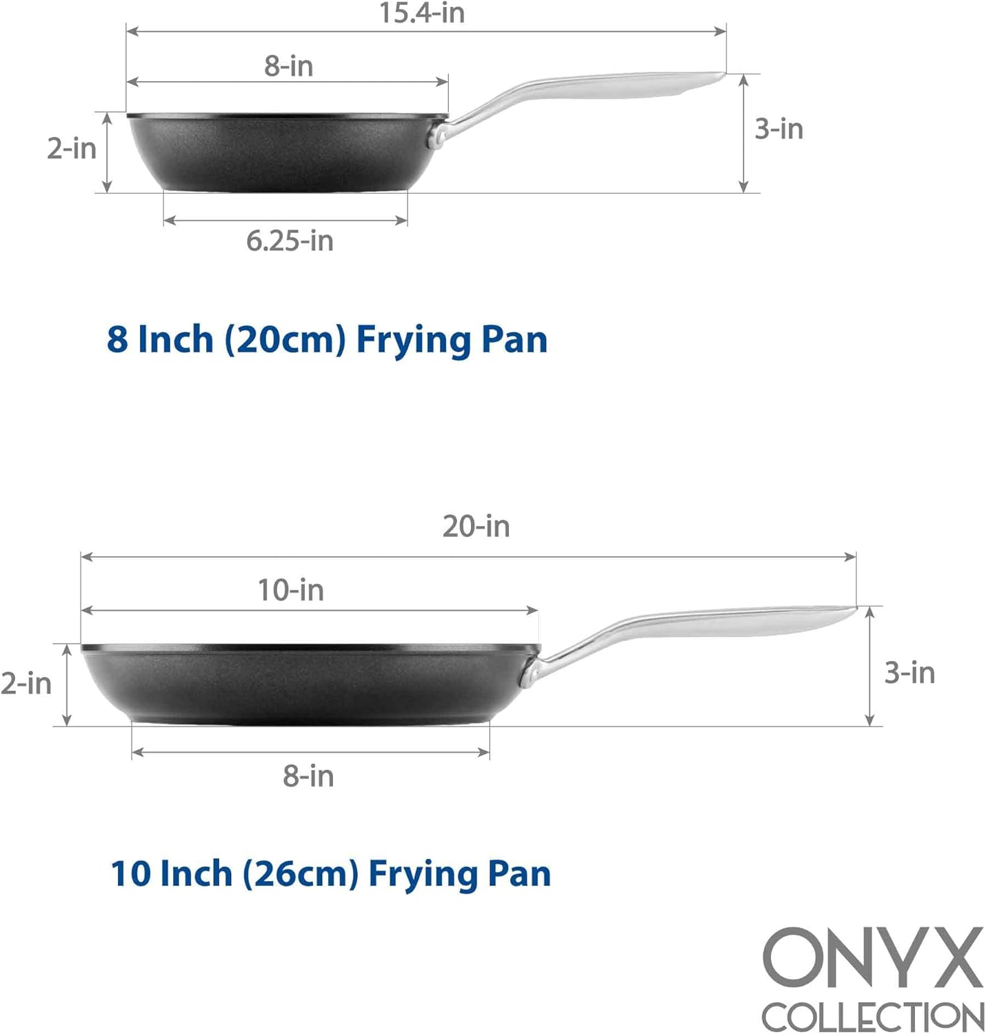 TECHEF – Onyx Collection – Juego de sartenes antiadherentes, sin PFOA, aptas para horno, mango de acero inoxidable que se mantiene fresco, listo