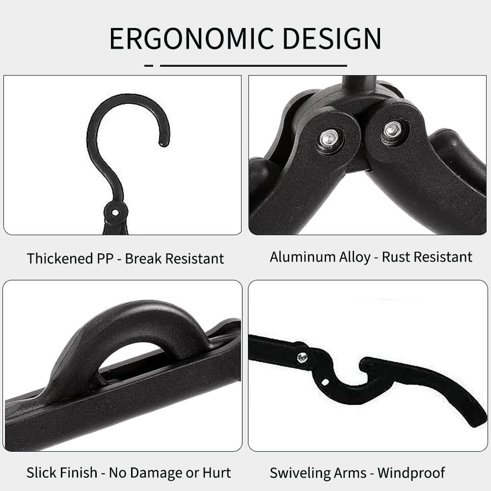 20 perchas de viaje plegables negras  Perchas de ropa plegables portátiles de carga ligera, accesorios de viaje de alto rodamiento, estante de
