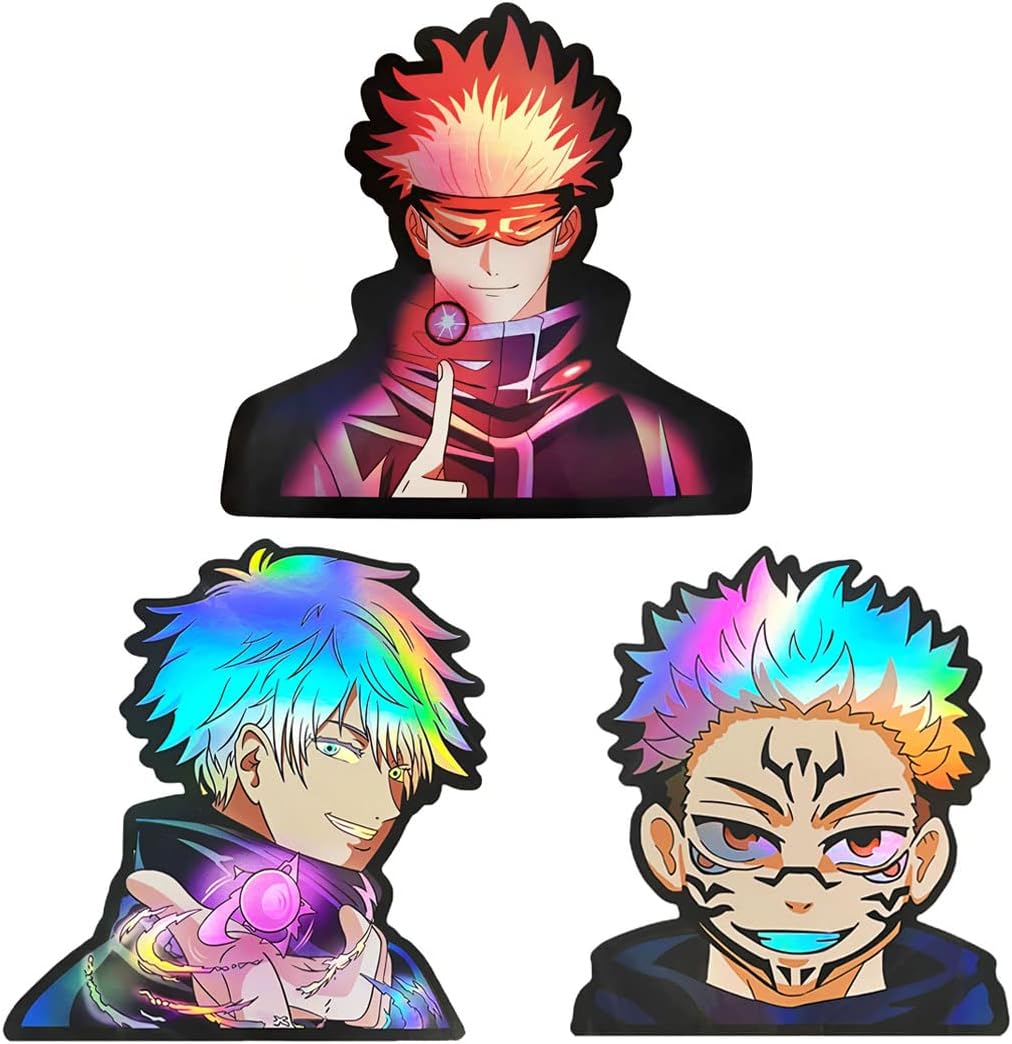 Paquete de 3 calcomanías de anime para automóvil, holográficas, impermeables, calcomanías de anime para automóviles, motocicletas, laptop, maletero,