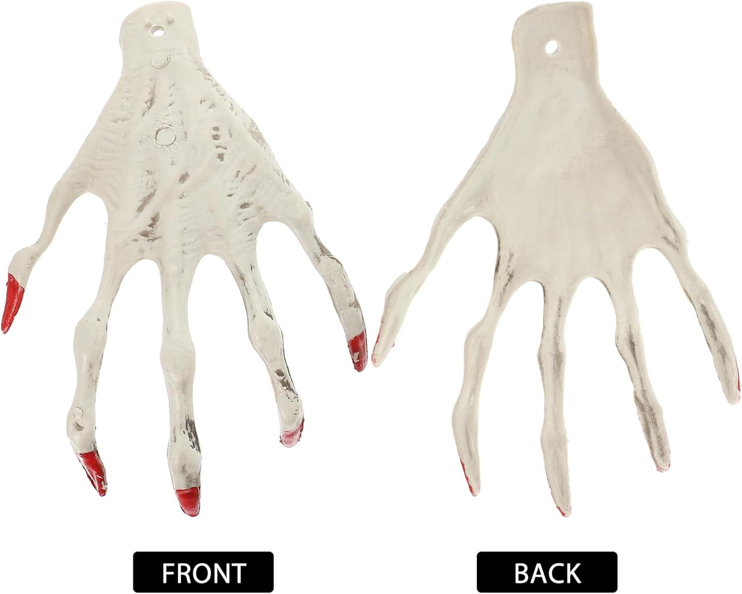 Manos de esqueleto de bruja de Halloween, manos de esqueleto aterradoras de plástico realistas con uñas rojas, mano de bruja falsa para fiesta de