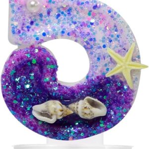 Hokoad Velas de cumpleaños número 5, velas de cumpleaños temáticas de sirena para pasteles, color rosa y morado con lentejuelas para decoraciones de Hokoad Velas de cumpleaños número 5, velas de cumpleaños temáticas de sirena para pasteles, color rosa y morado con lentejuelas para decoraciones de