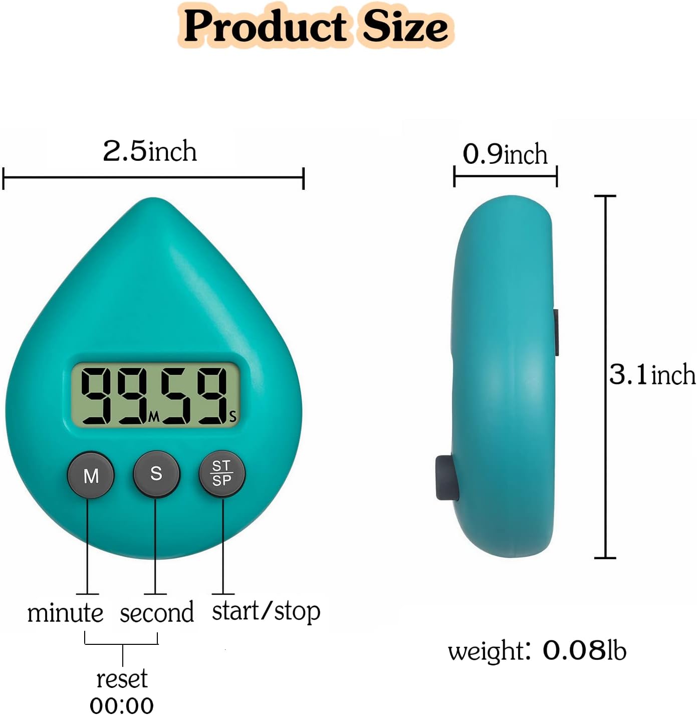 Temporizador de ducha silencioso sin tictac, temporizador digital impermeable, tamaño pequeño, lindo temporizador con bonito gancho (azul cielo)