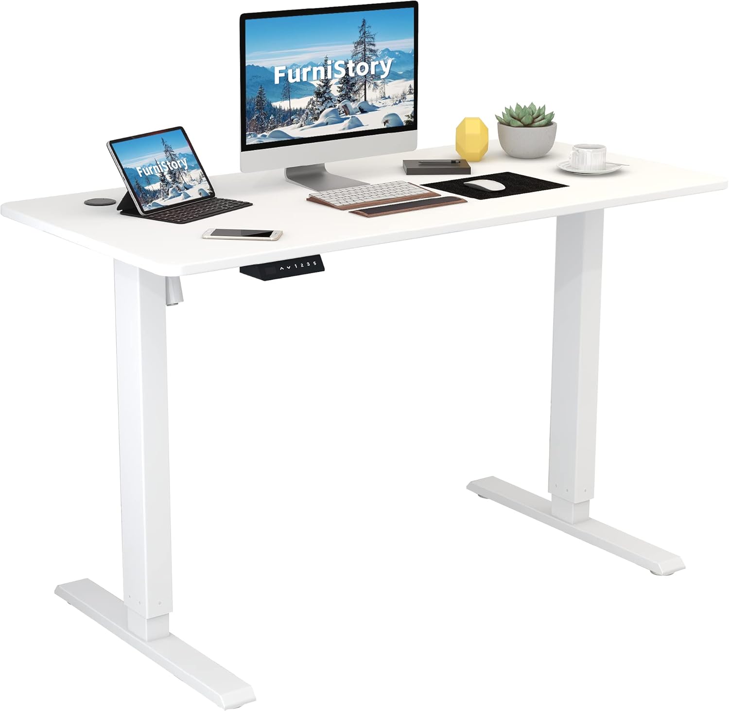 FurniStory Escritorio eléctrico de pie con tabla entera, escritorio de pie ajustable de 48 x 24 pulgadas, escritorio de oficina en casa con 3