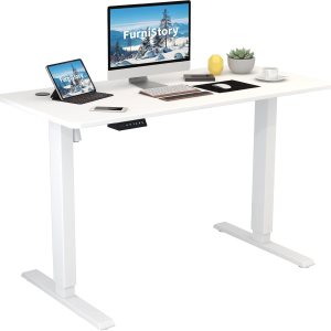 FurniStory Escritorio eléctrico de pie con tabla entera, escritorio de pie ajustable de 48 x 24 pulgadas, escritorio de oficina en casa con 3 FurniStory Escritorio eléctrico de pie con tabla entera, escritorio de pie ajustable de 48 x 24 pulgadas, escritorio de oficina en casa con 3