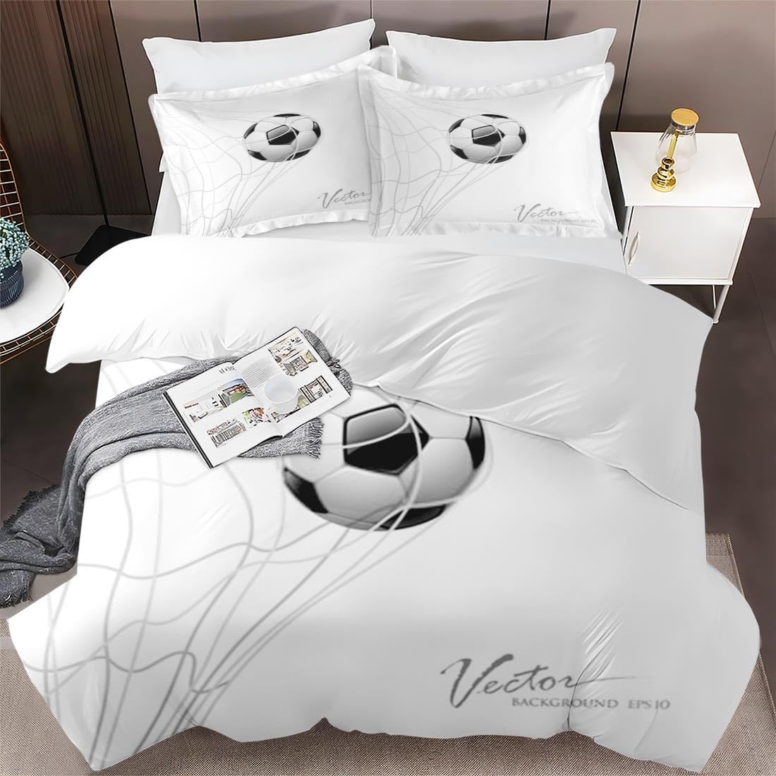 Juego de funda de edredón, juego de ropa de cama de fútbol verde y azul para decoración de dormitorio de niños y adultos, juego de funda de edredón