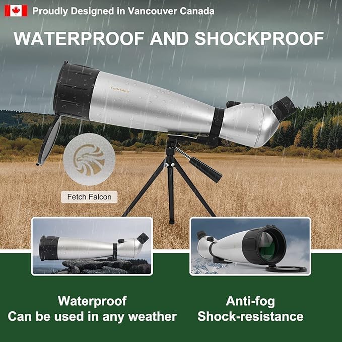 Fetch Falcon 33-100X100 FMC HD – Miras de detección (resistencia al agua de largo alcance) con adaptador de teléfono trípode de metal y bolsa de