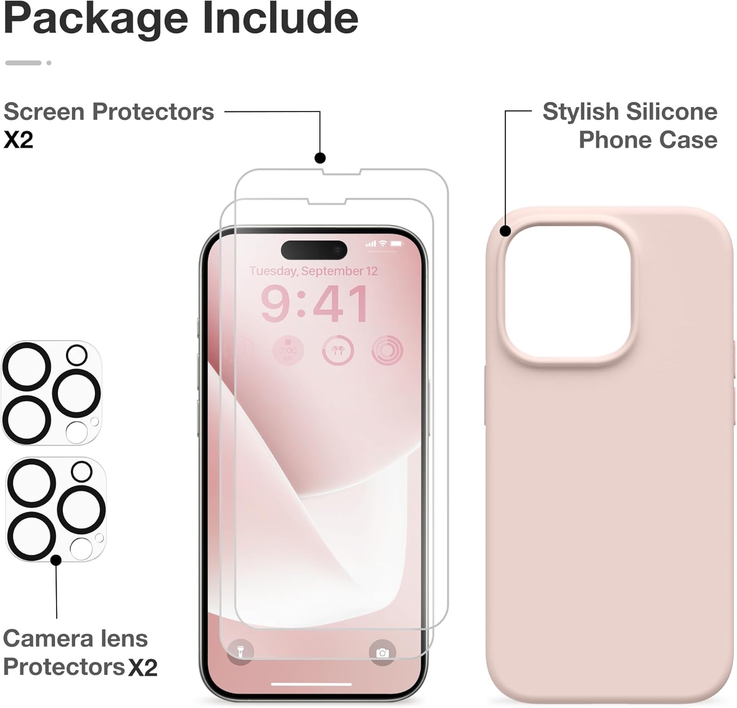 GONEZ Funda de silicona para iPhone 14 Pro Max, compatible con Magsafe, con 2 protectores de pantalla + 2 protectores de lente de cámara, silicona