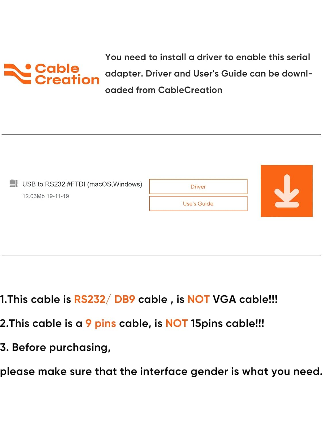 CableCreation Cable USB a serie RS232 de 3.3 pies con chip PL2303 Prolific, adaptador DB9 para Windows 11,10, 8,1, 8,7, Linux, Mac OS, 1Mnegro