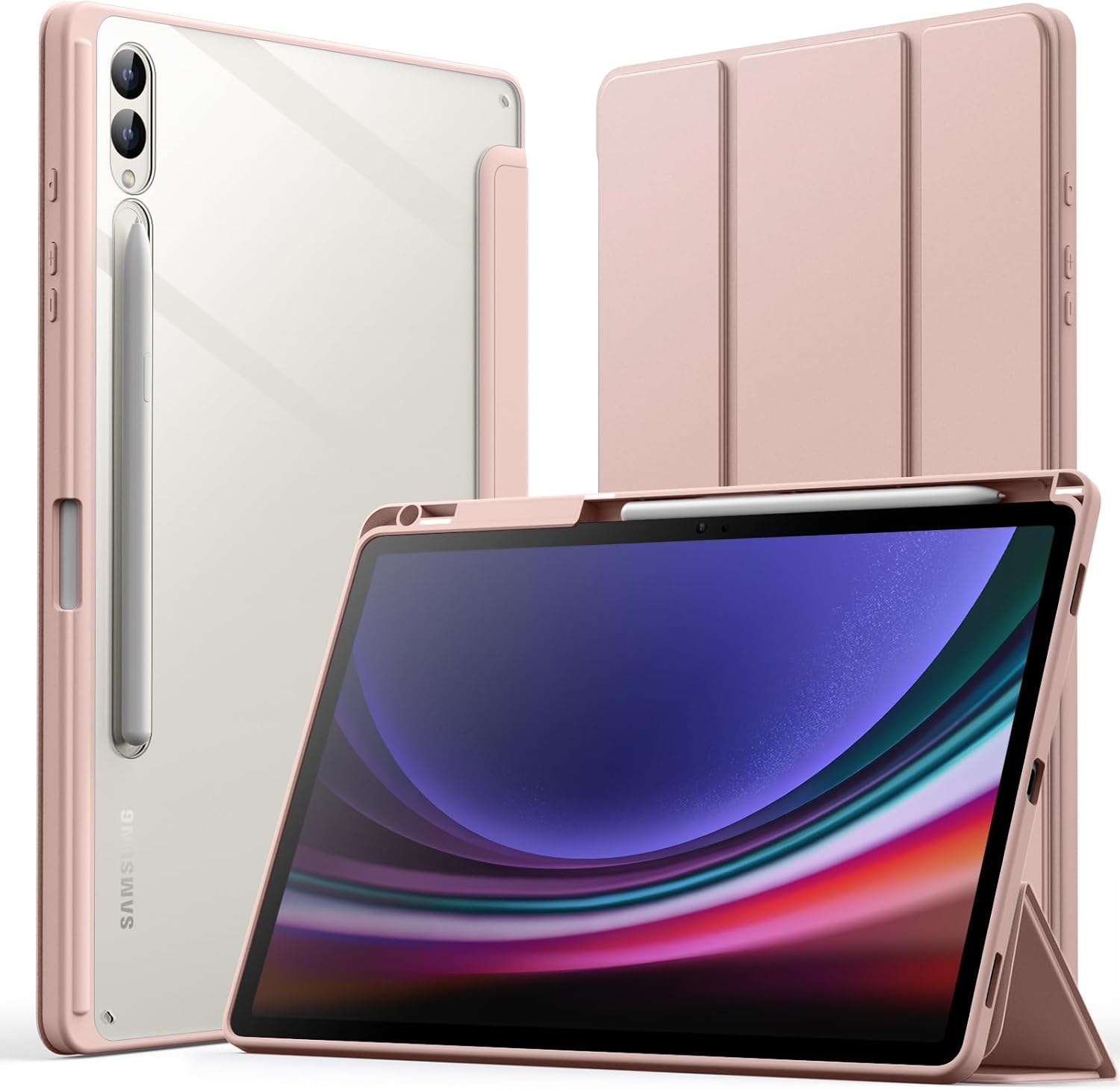 JETech Funda para Samsung Galaxy Tab S9 Plus de 12.4 pulgadas con soporte para bolígrafo S, parte trasera de policarbonato transparente