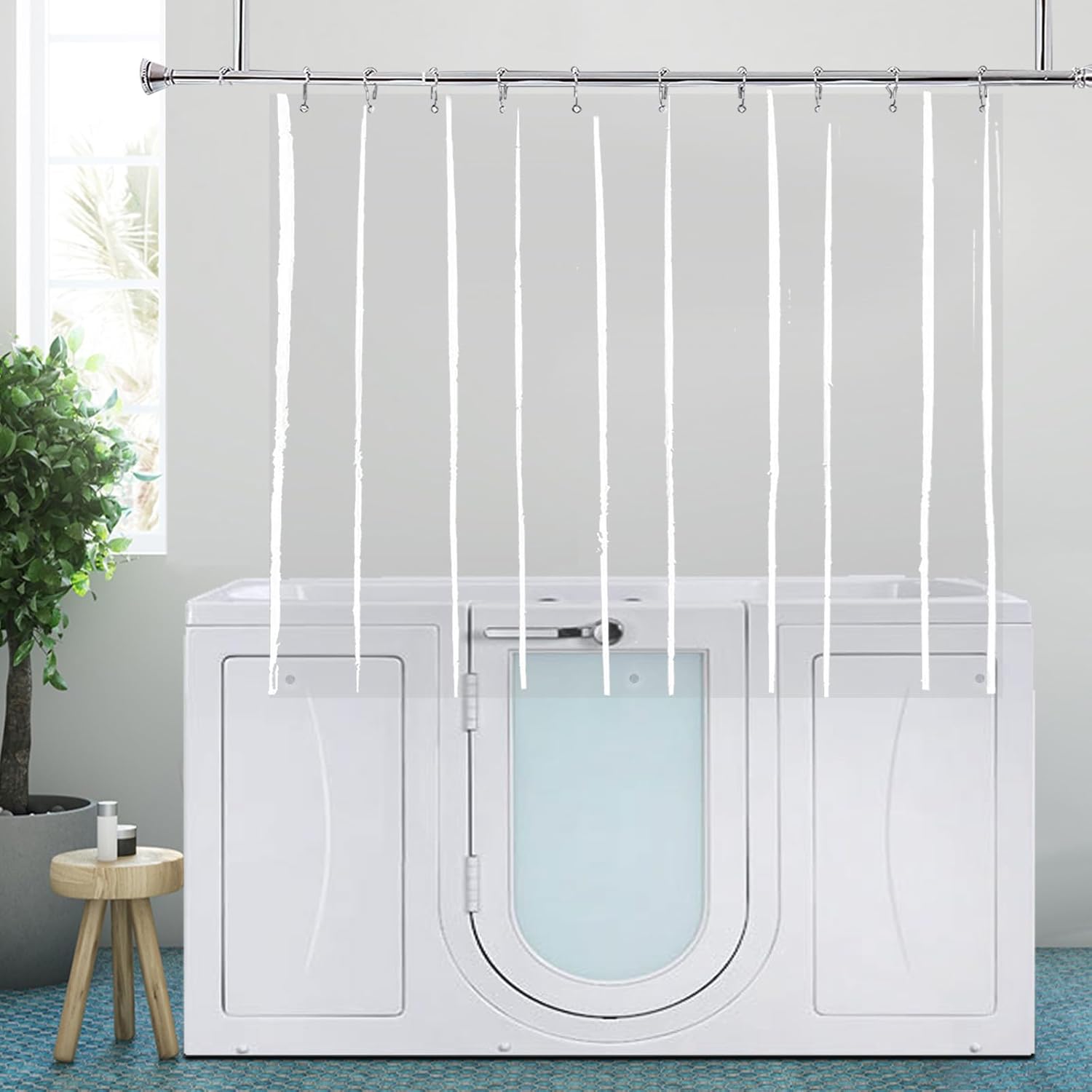 YISURE Cortina de ducha corta de tamaño de establo de 60 x 48 pulgadas, vinilo Peva transparente, impermeable, juego de cortinas de ducha con 3