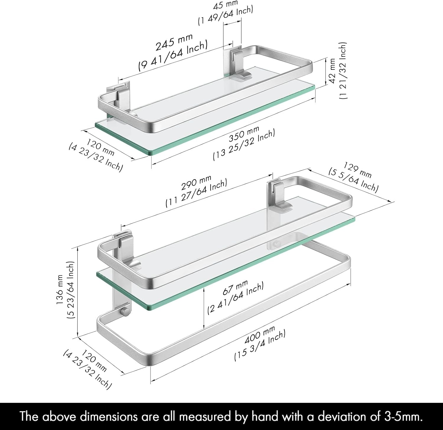 KES Estante de baño de vidrio, estantería de vidrio para pared, estante de baño con barra de esquina, estante rectangular montado en la pared a