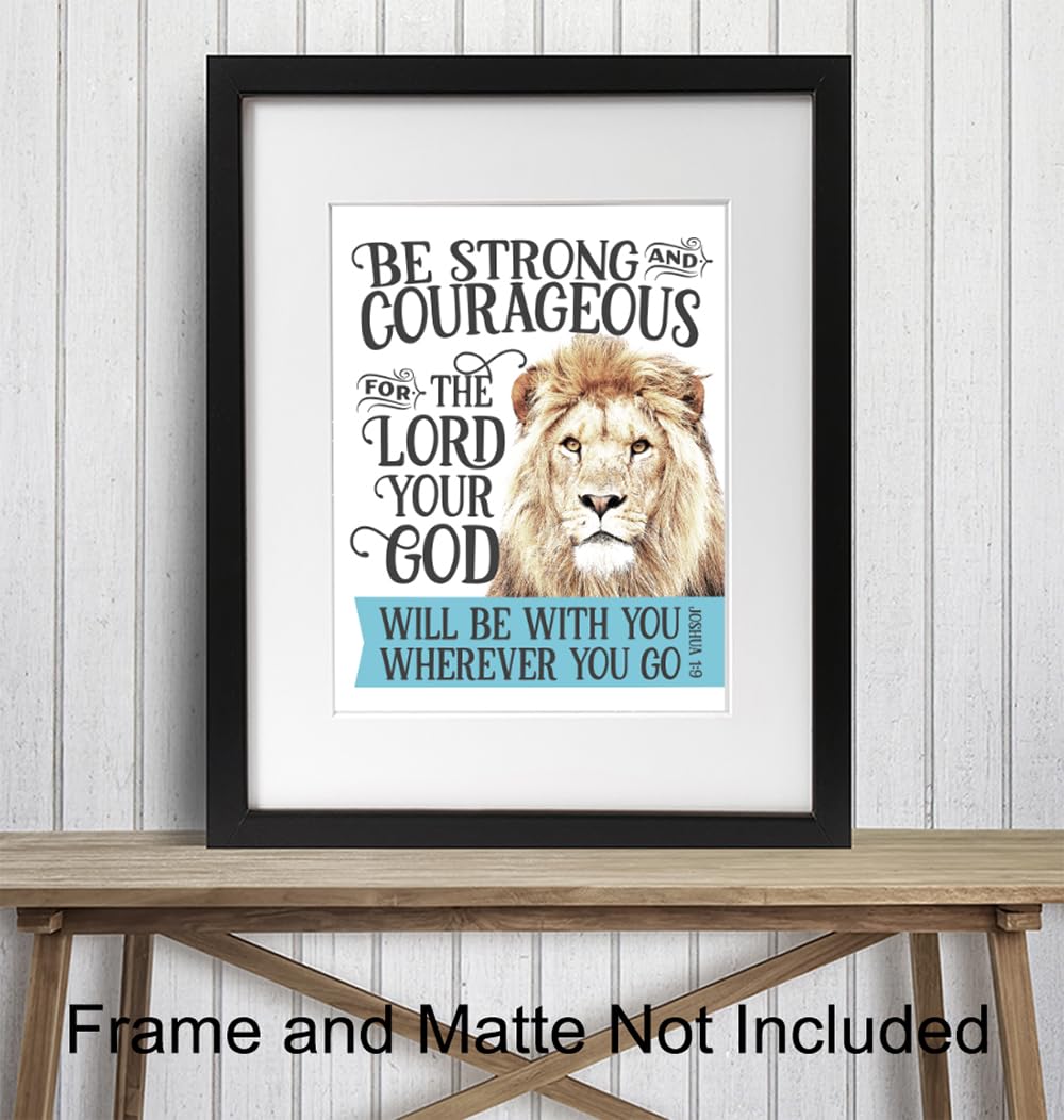 Bible Verse Christian Wall Decor 11×14 – Lion Scripture Decor – Motivational, Sayings, Inspirational Quotes – Religious Art – Christian Wall Art for