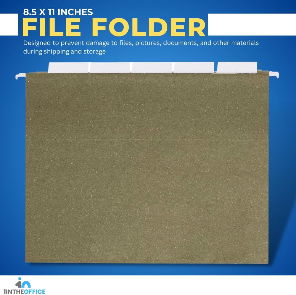 1InTheOffice Carpetas colgantes tamaño carta, carpetas de archivos organizadoras colgantes, carpetas colgantes verdes, pestañas de 15, 11 pt,