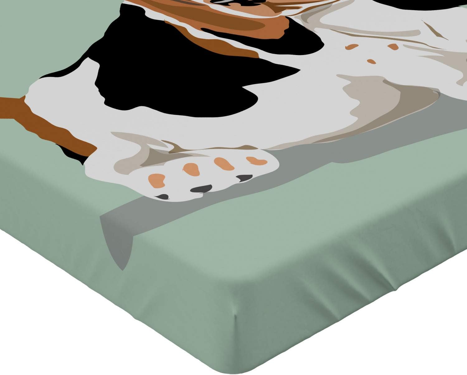 Ambesonne Sábana bajera ajustable para amantes de los perros, con orejas largas, raza Basset Hound en patas cortas, ilustración caricaturizada, ropa