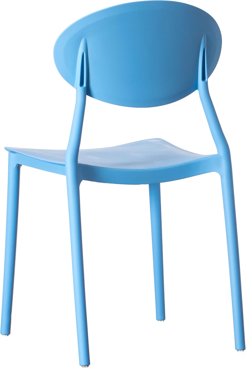 Fabulaxe Silla de comedor moderna de plástico para exteriores con diseño de respaldo ovalado abierto, color azul juego de 2