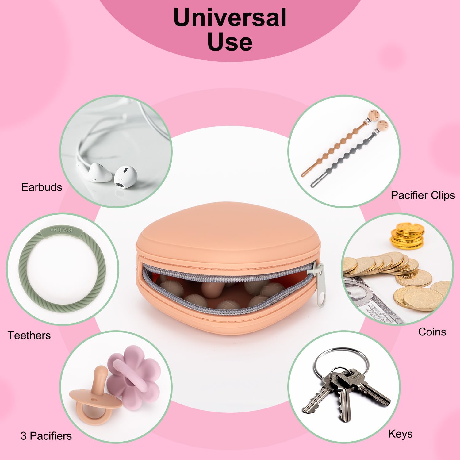 Paquete de 2 fundas de silicona para chupón, funda portátil de silicona para bolsa de pañales, chupetes de bebé recién nacidos, bolsa de silicona