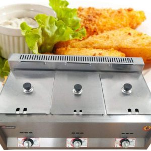 Freidora de gas comercial, freidora profunda de gas, olla de calefacción de alimentos de acero inoxidable de 18 litros, con tapa, encimera, Freidora de gas comercial, freidora profunda de gas, olla de calefacción de alimentos de acero inoxidable de 18 litros, con tapa, encimera,