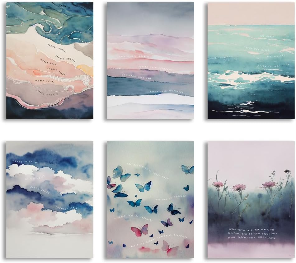 6 pósteres de salud mental, arte de pared para terapia de ansiedad, motivacional, decoración de oficina para citas positivas, lienzo inspirador para