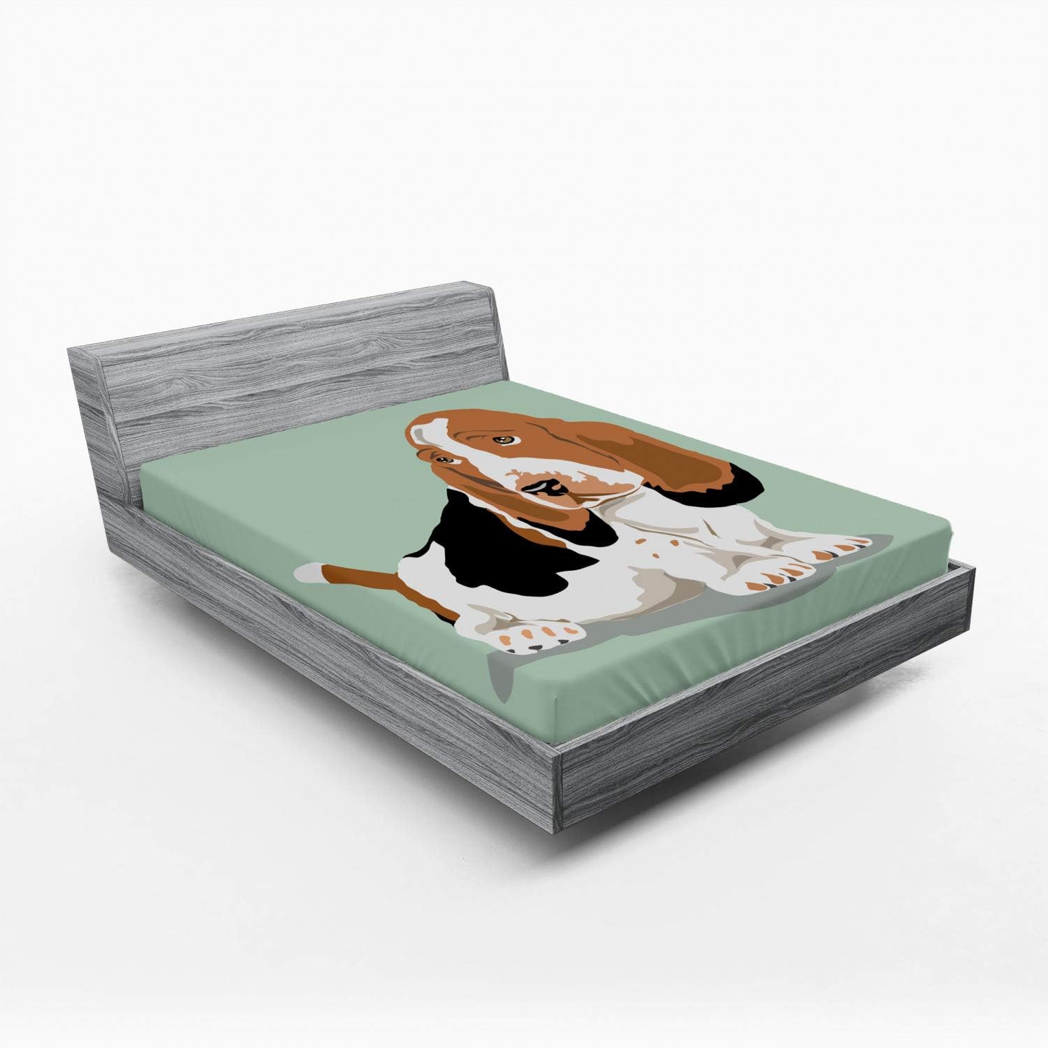 Ambesonne Sábana bajera ajustable para amantes de los perros, con orejas largas, raza Basset Hound en patas cortas, ilustración caricaturizada, ropa