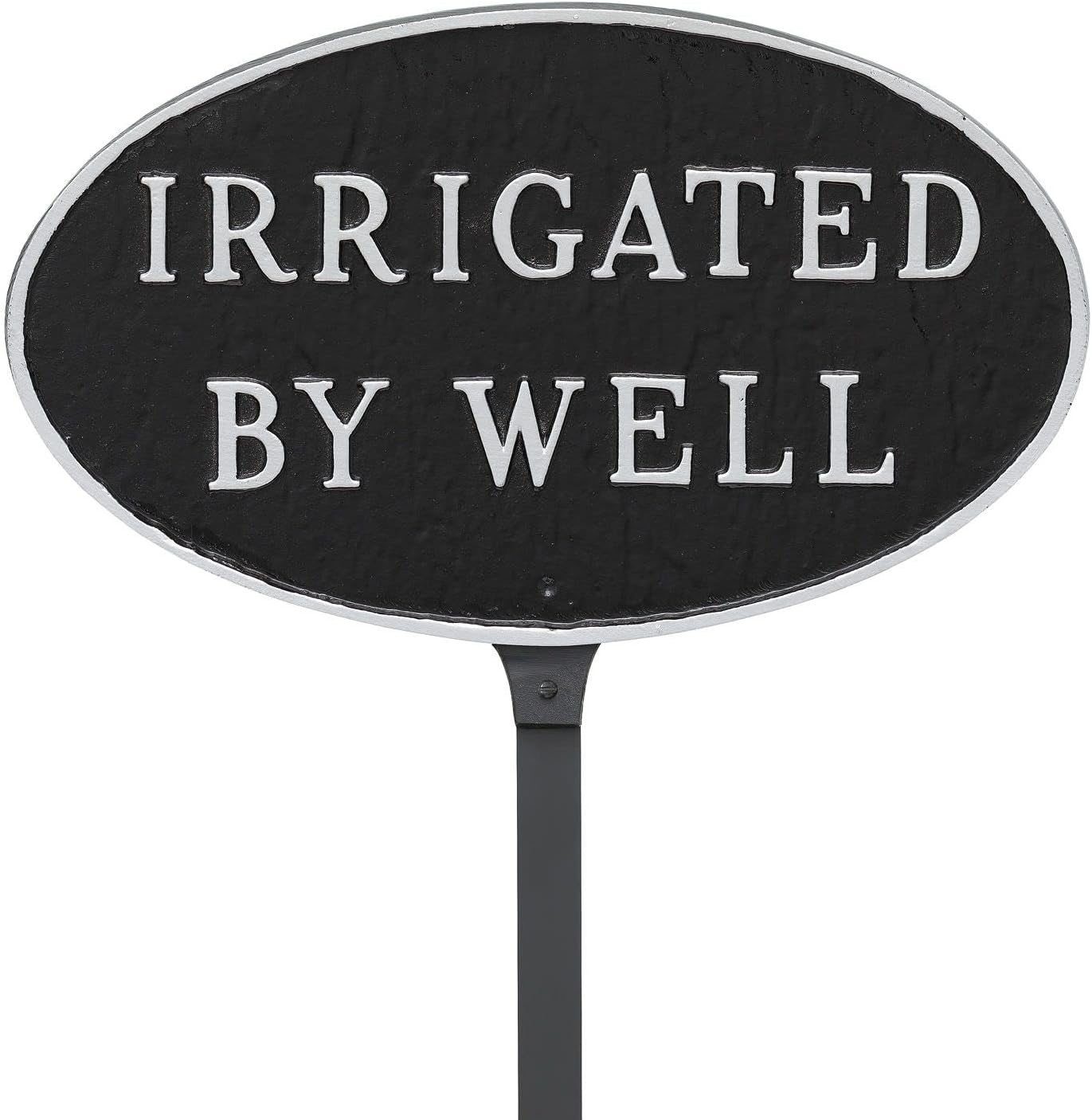 Letrero de placa ovalada de metal fundido Irrigated by Well – Letrero de pared o césped – Letrero para el hogar o negocio – Aluminio recubierto de