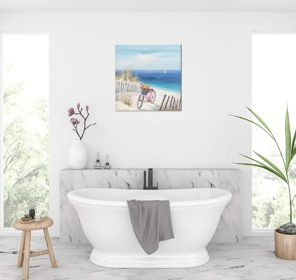 Kunstorner Arte de pared para bicicleta, lienzo de playa, lienzo de bicicleta, decoración de pared, bicicleta, bicicleta junto al mar, impresión en