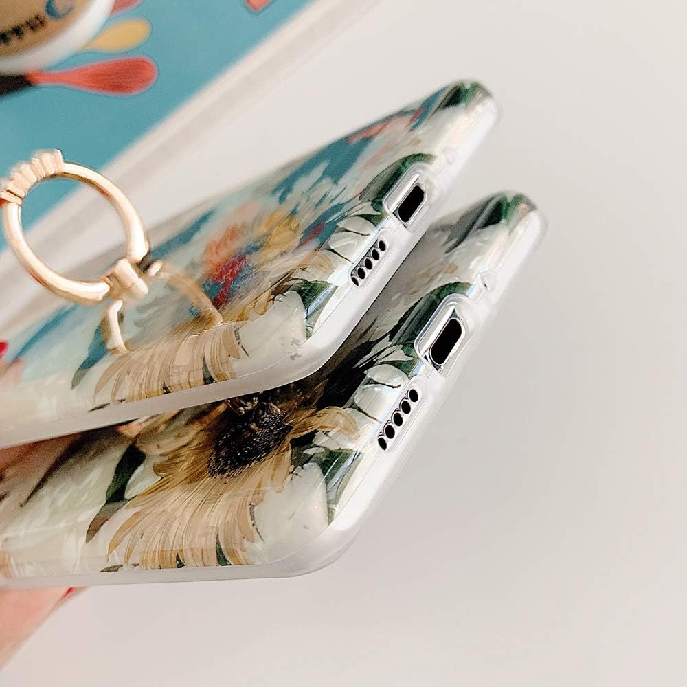 Qokey Funda para Galaxy S9, S9, diseño de flores, a la moda, para hombres, mujeres y niñas, con anillo giratorio de 360 grados, soporte de TPU suave