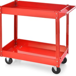 IRONMAX Carrito utilitario con ruedas, carrito de metal resistente de 2 niveles con estantes extra profundos de 3.5 pulgadas, carrito de IRONMAX Carrito utilitario con ruedas, carrito de metal resistente de 2 niveles con estantes extra profundos de 3.5 pulgadas, carrito de
