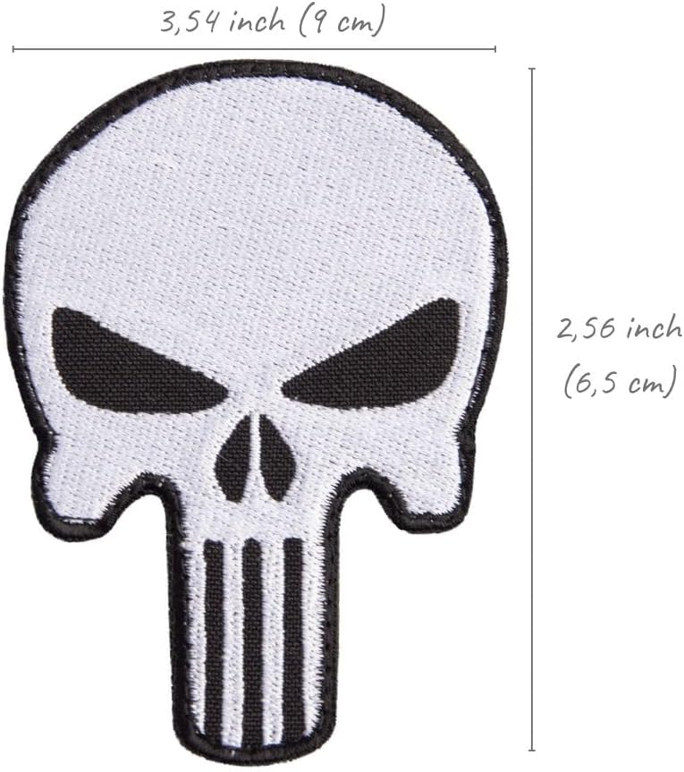 Parche de calavera muerta de 2 piezas, parche táctico militar moral con cierre de gancho y bucle, bordado blanco, para gorras, uniforme militar,
