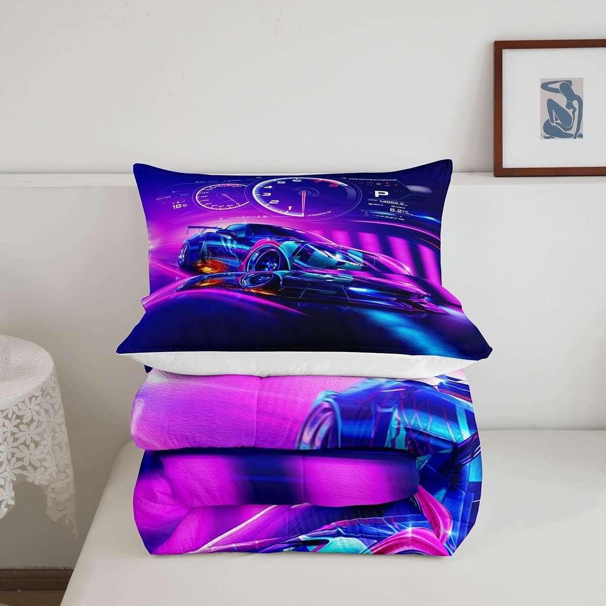 Feelyou Juego de edredón de coche deportivo de carrera, juego de ropa de cama para niños y niñas, velocidad fresca, decoración temática de deportes