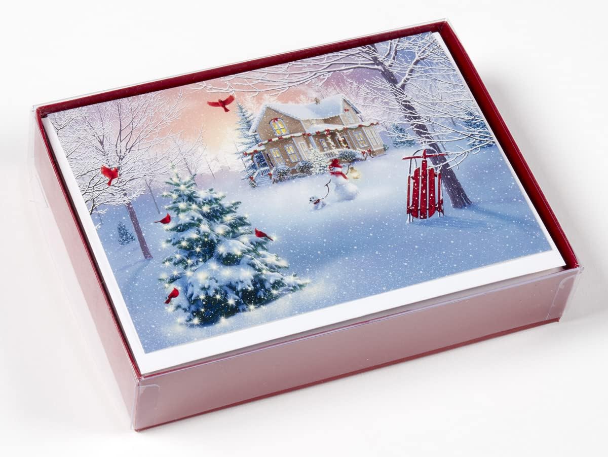 Box Home para tarjetas de Navidad de Navidad, 15 tarjetas, 16 sobres de papel de aluminio