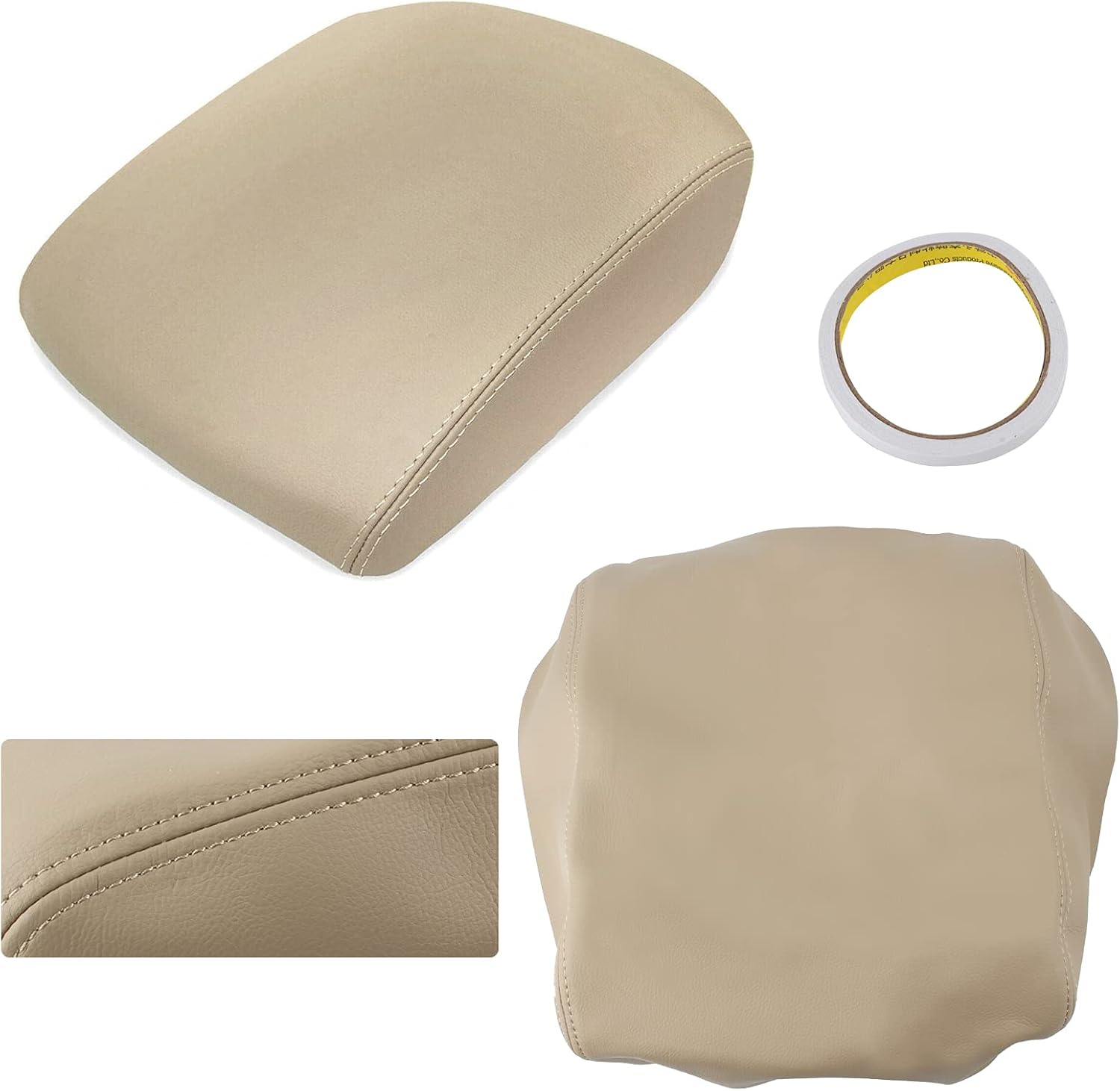 AUTOKAY Cubierta De La Tapa De La Consola Central Del Apoyabrazos De Cuero Se Ajusta Para Honda Pilot 2009-2015 – Beige Bronceado