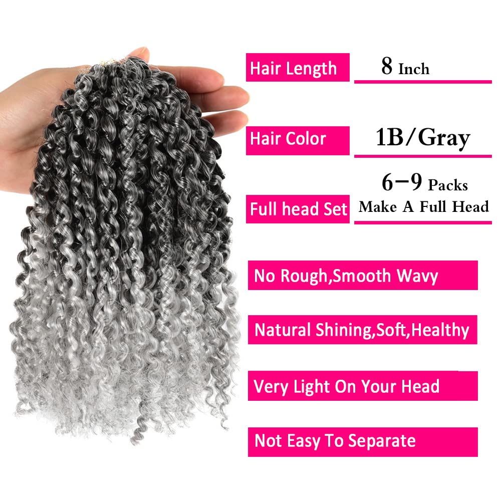 Pelo corto de Passion Twist de 8 pulgadas, rizado tipo afro, cabello rizado con ganchillo con sal y pimienta, para mujeres negras (9 paquetes,