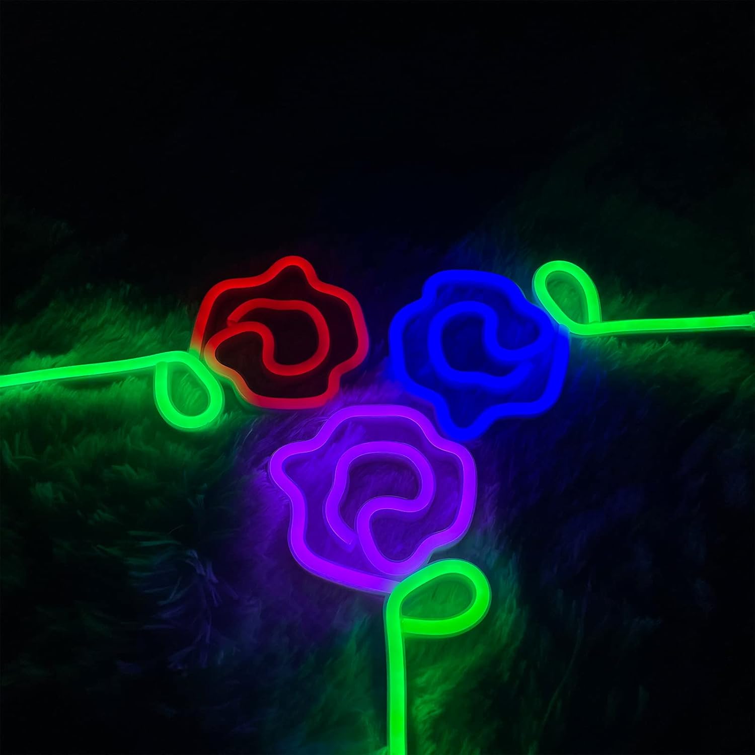 ENUOLI Letreros de neón, luz de neón de flores de rosa, decoración de pared, luz nocturna alimentada por batería o USB, para dormitorio, fiesta,