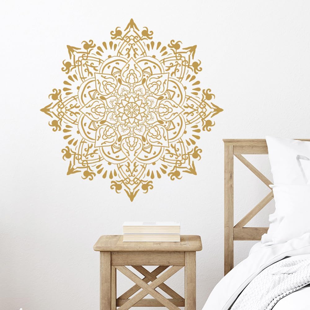 Pegatinas de pared de flores de mandala, calcomanías de pared de vinilo bohemio para sala de estar, dormitorio, decoración de pared A