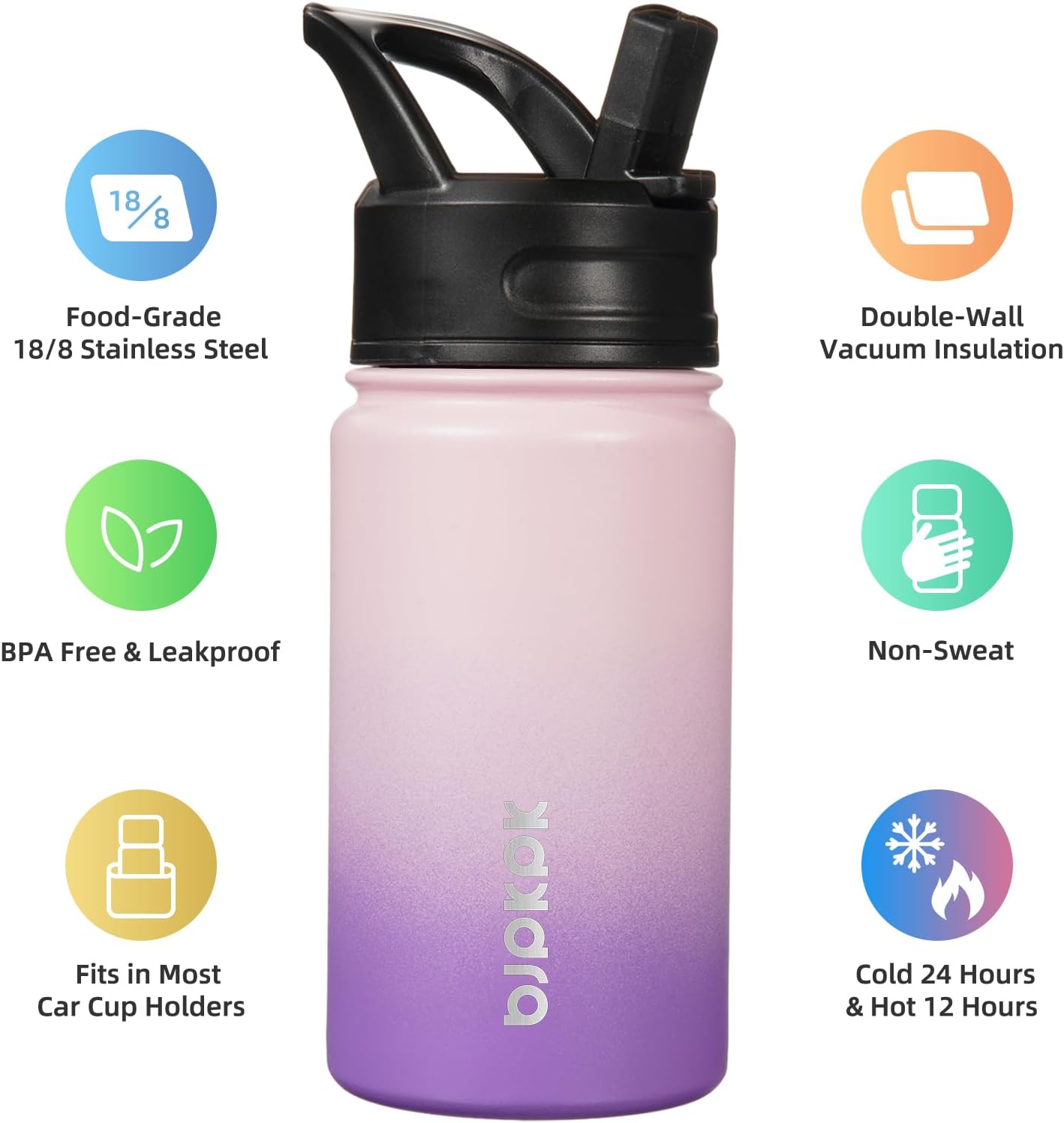 BJPKPK Botella de agua con tapa con pajilla, botella de agua aislada de 15 onzas, botellas de agua de metal de acero inoxidable, termos