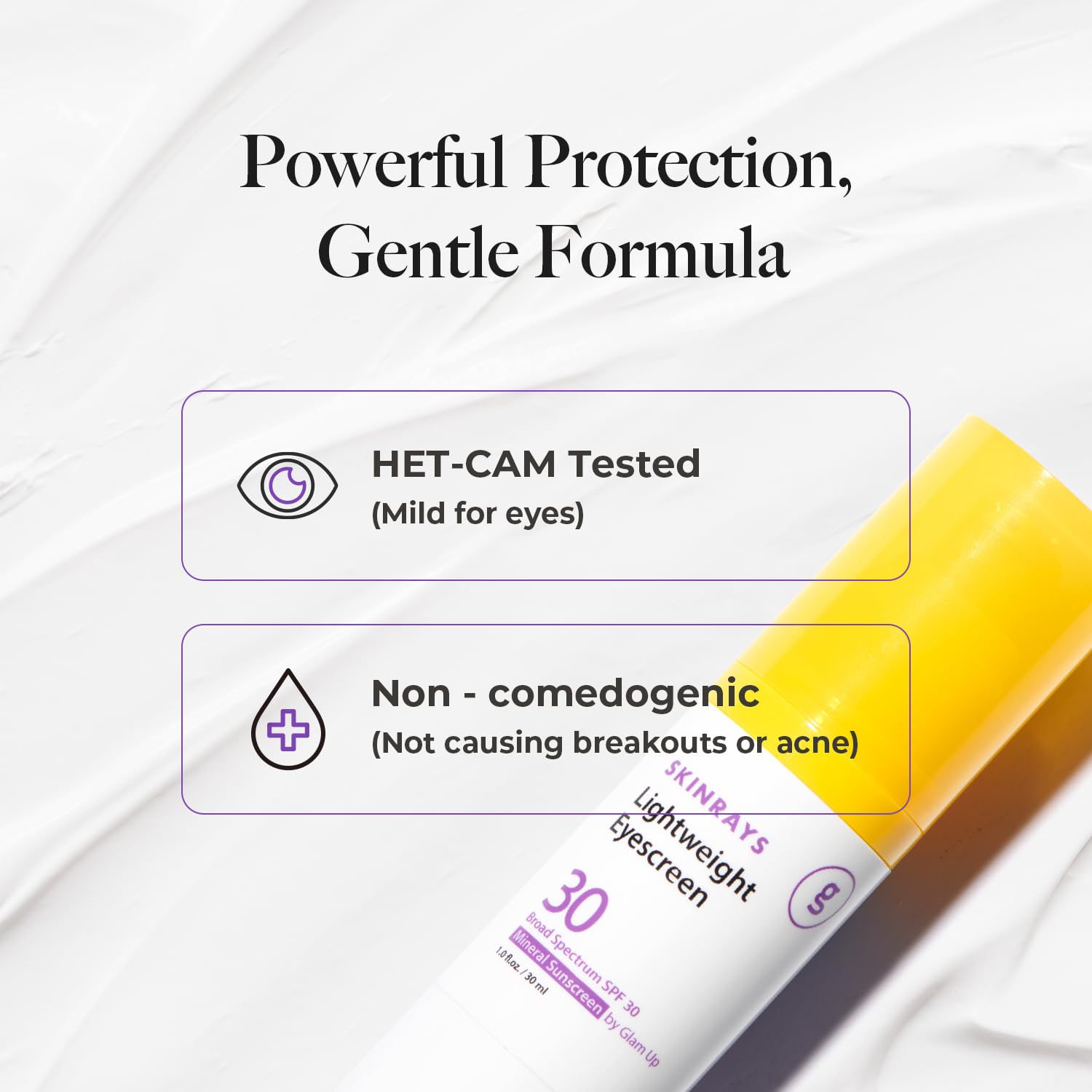 SKINRAYS – Protector solar mineral hipoalergénico de amplio espectro de óxido de zinc para área de los ojos, belleza limpia, seguro para todas las
