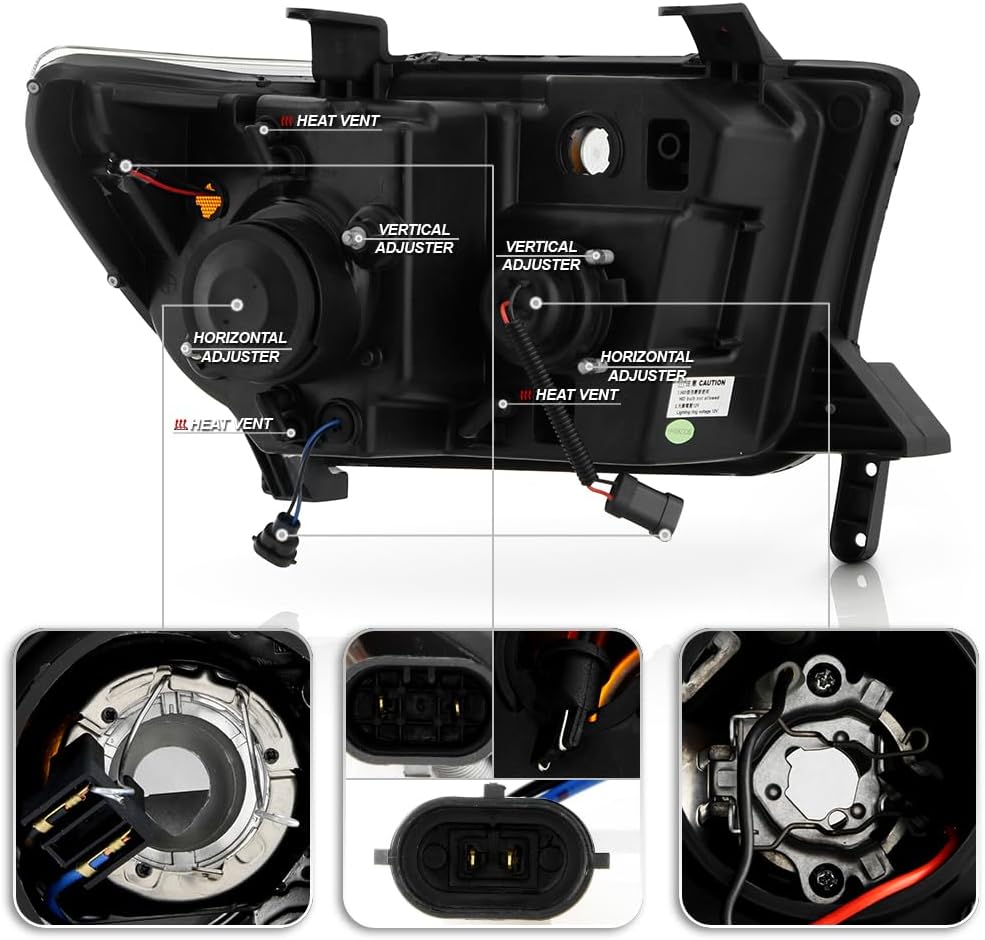 ACANII – Para 2007-2013 Toyota Tundra 08-17 Sequoia Pickup Negro LED Tubo Proyector Faros Faros Par Izquierdo+Derecho