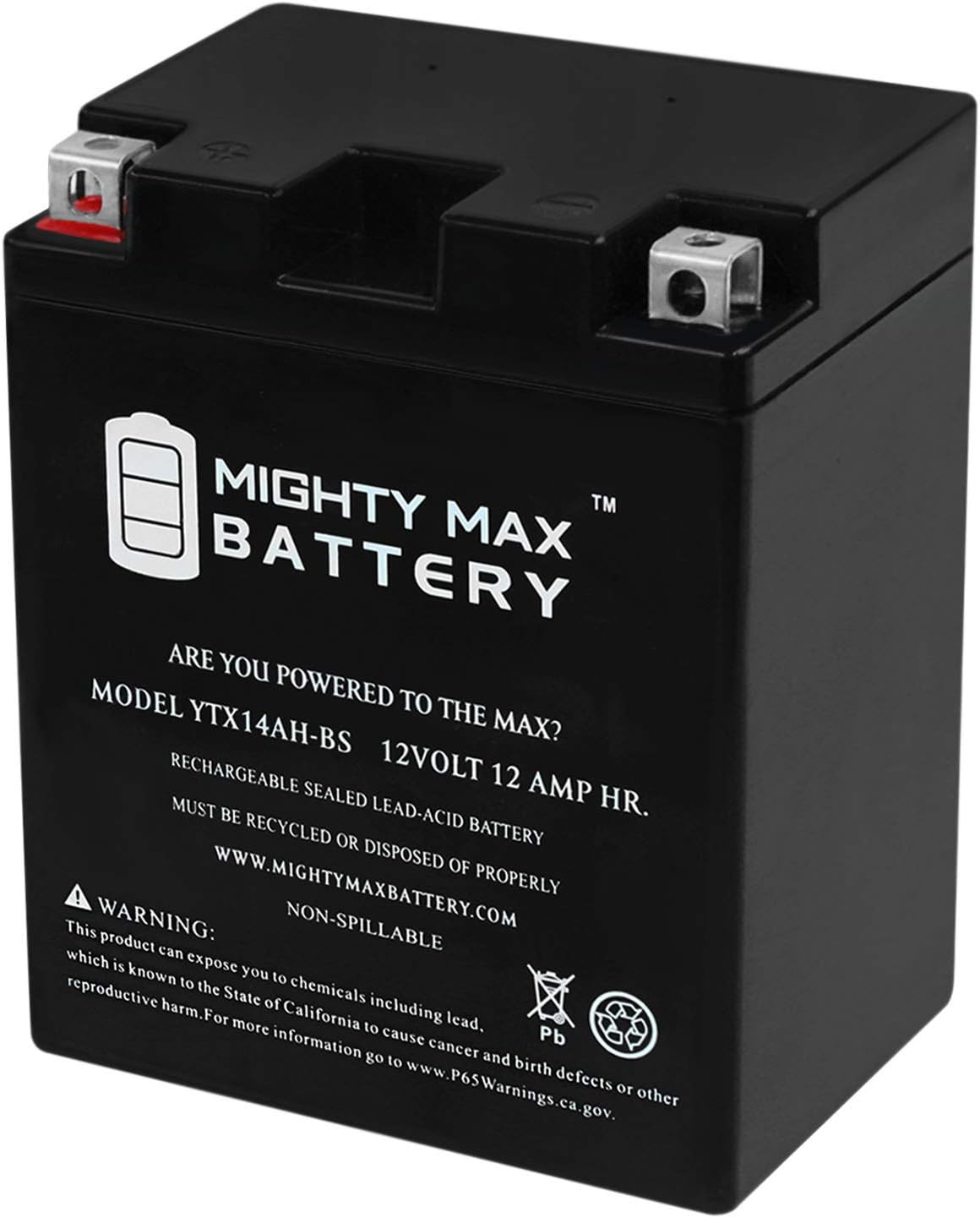 Mighty Max Battery YTX14AH 12V 12AH para Yamaha 350 YFM35F, U Big Bear ’87-’99