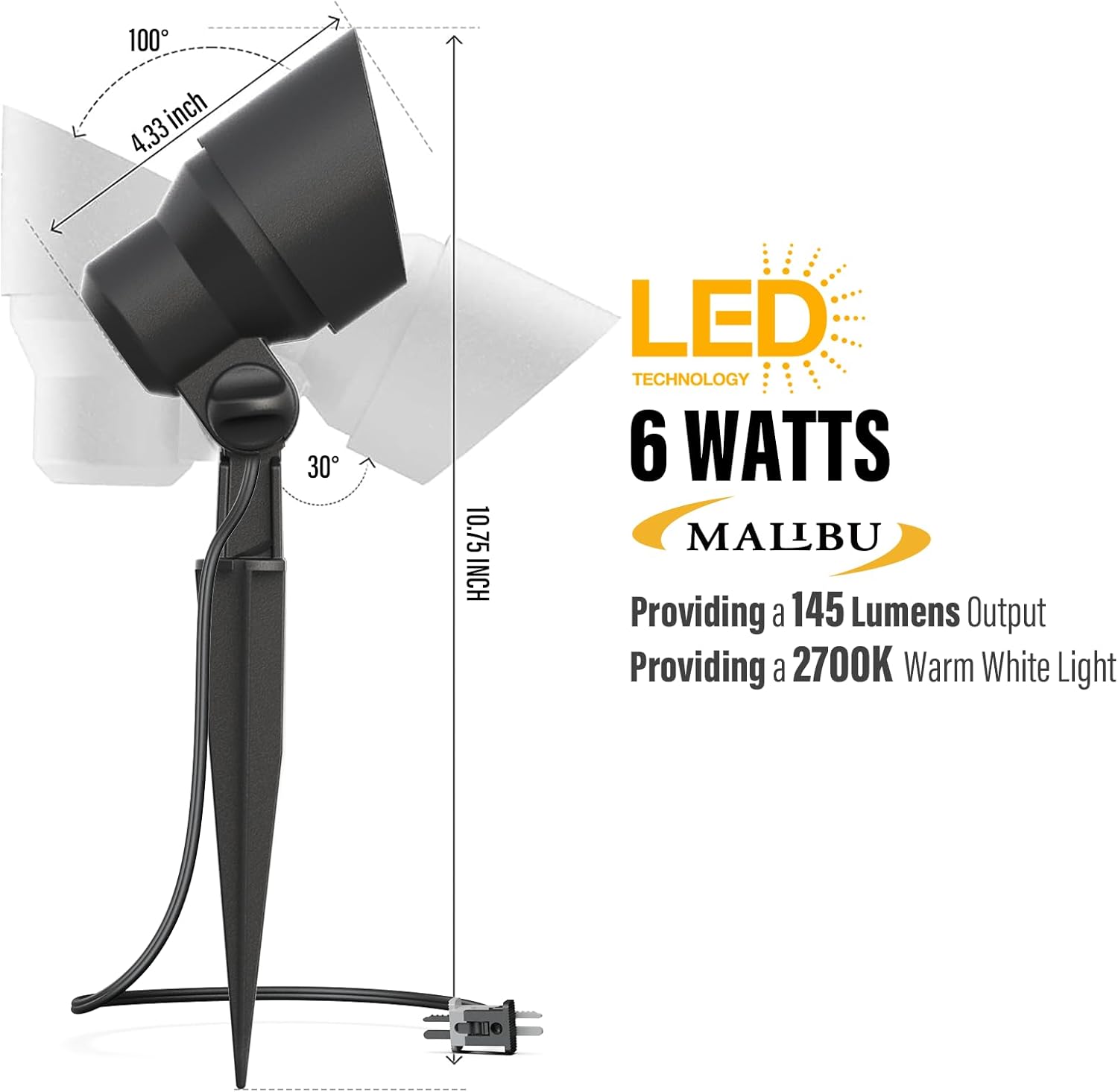 Malibu – Proyector LED de 6 W, iluminación de paisaje, iluminación al aire libre, iluminación impermeable para entrada, patio, césped, inundación,