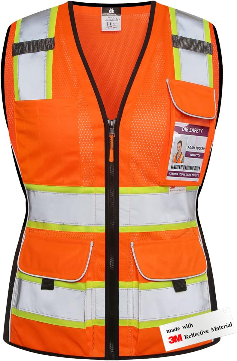 Dib Safety Chaleco para mujer con bolsillos, chaleco reflectante de malla de alta visibilidad, ANSI Clase 2 fabricado con cinta reflectante 3M,