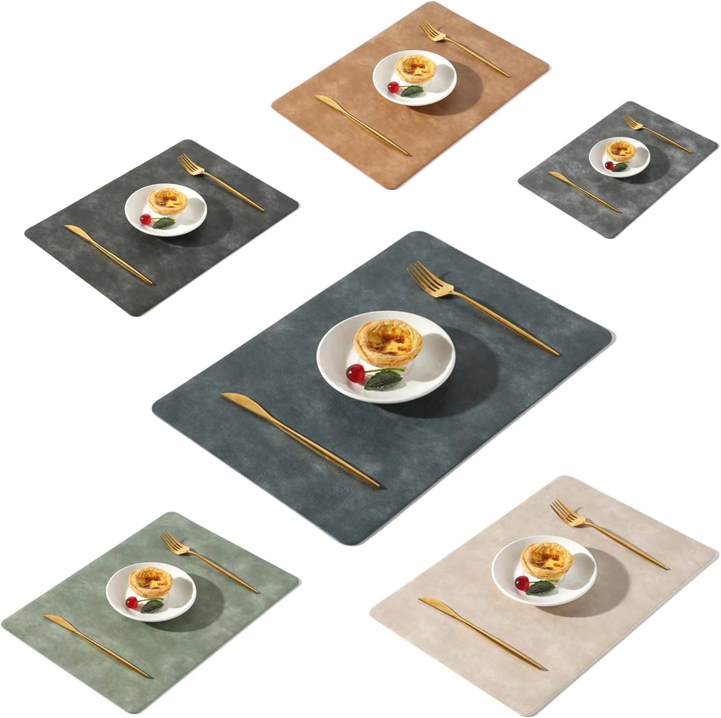 Univo Colors Juego de 6 manteles individuales de piel sintética con patrón de piel de vacuno lavada, resistentes al calor, impermeables, lavables