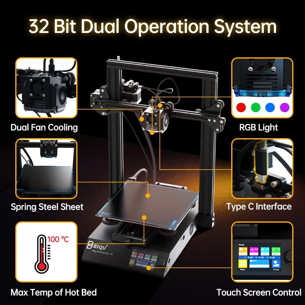 Impresora 3D, impresoras 3D BIQU B1 FDM con placa base silenciosa de 32 bits, superficie de construcción extraíble, diseño de código abierto,