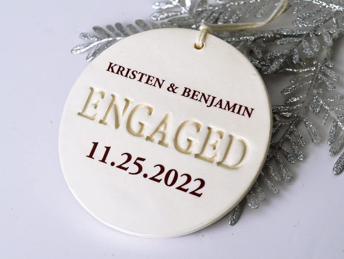 Engagement Ornament – Personalized With Names and Date – Engagement Gift or Christmas Gift, Custom Christmas Engaged Ornament