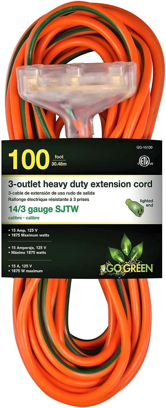 Go Green Power Inc. GG-15100 – Cable de extensión resistente 143, 100 pies, color naranja