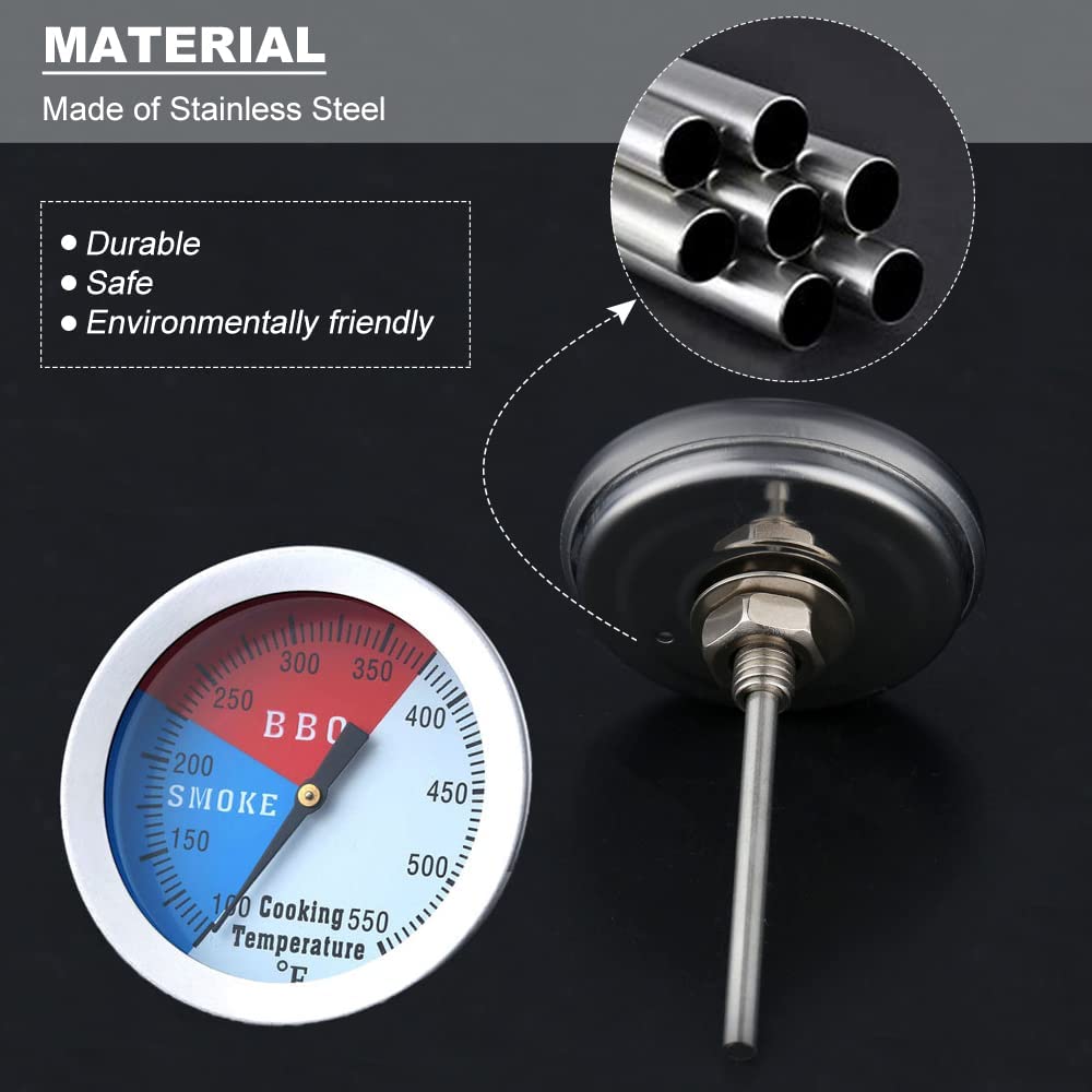 Mtsooning Medidor de termómetro para barbacoa, temperatura de parrilla de acero inoxidable de 2 pulgadas2.047 in, Fahrenheit e indicador de calor