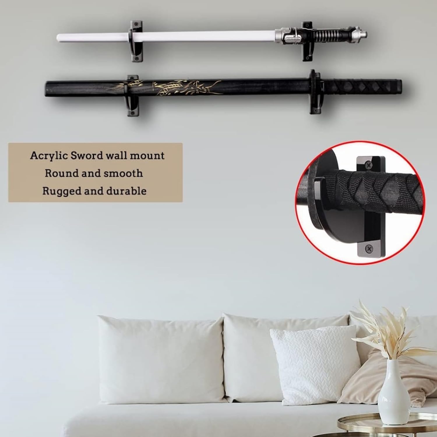 2 soportes para espadas, soporte de pared de acrílico pulido, soporte de carga fuerte, gancho de espada ajustable para hachas sables de luz, soporte