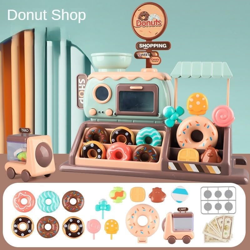 Juego de tienda de donas para niños pequeños, caja registradora y hornomicroondas incluidos, con música ligera y sonora, juguete de regalo de