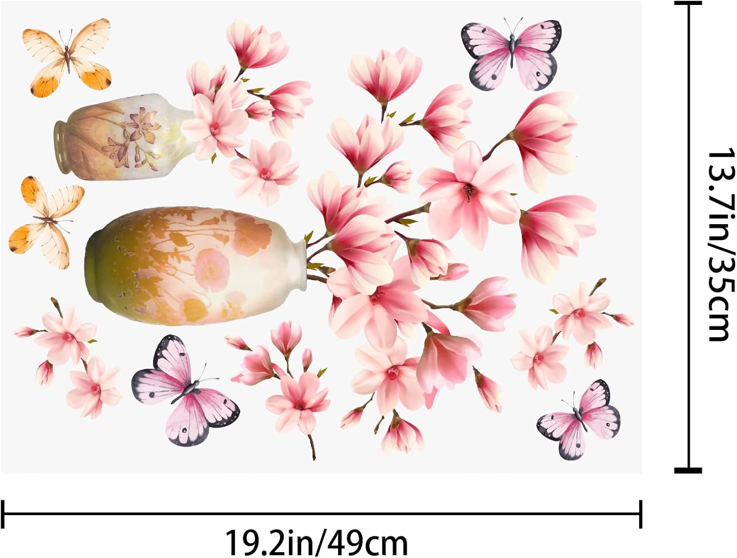 Jarrón 3D de flores rosas, ramo de flores rosas, calcomanías de pared extraíbles de vinilo para despegar y pegar, calcomanías de pared para sala de