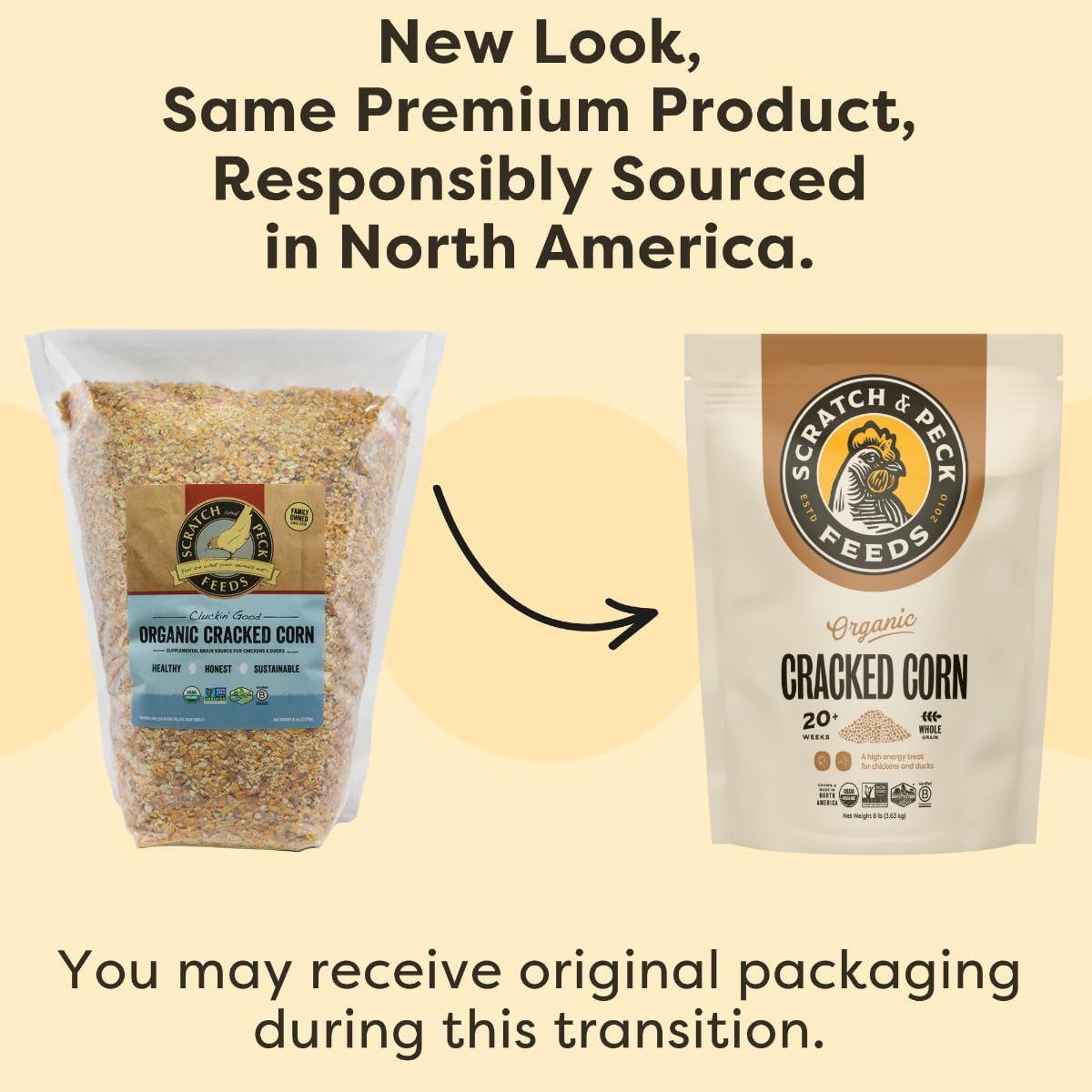 Scratch and Peck Feeds Cluckin’ Good Cracked Corn  8 libras  Suplemento de carbohidratos y proteínas para pollo  Proyecto orgánico y sin OMG