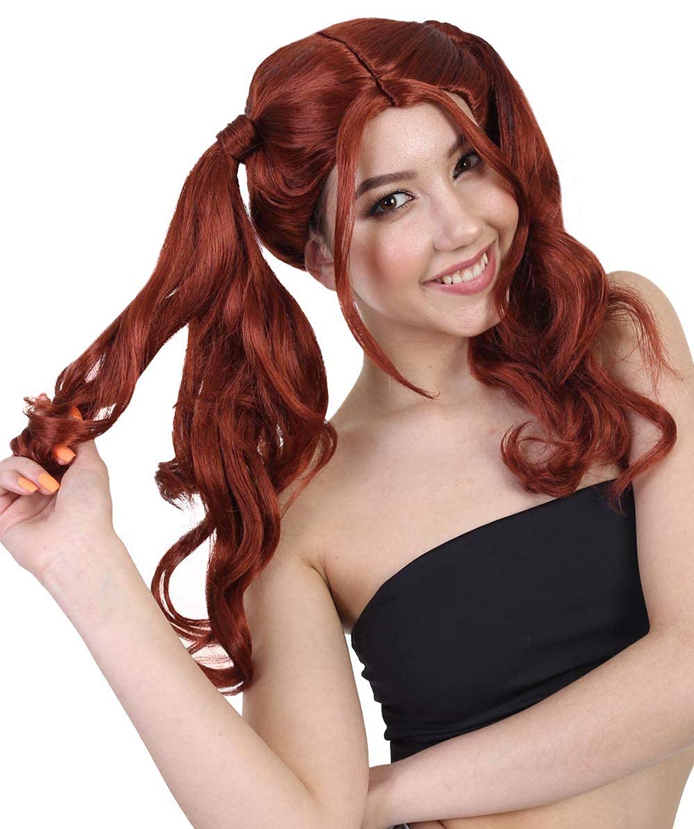 HalloweenPartyOnline Dolly – Peluca de cola de caballo (adulto, castaño rojizo oscuro)